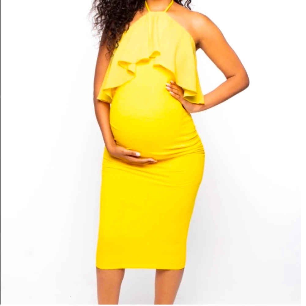 (SOLD) Yellow Halter Maternity Dress